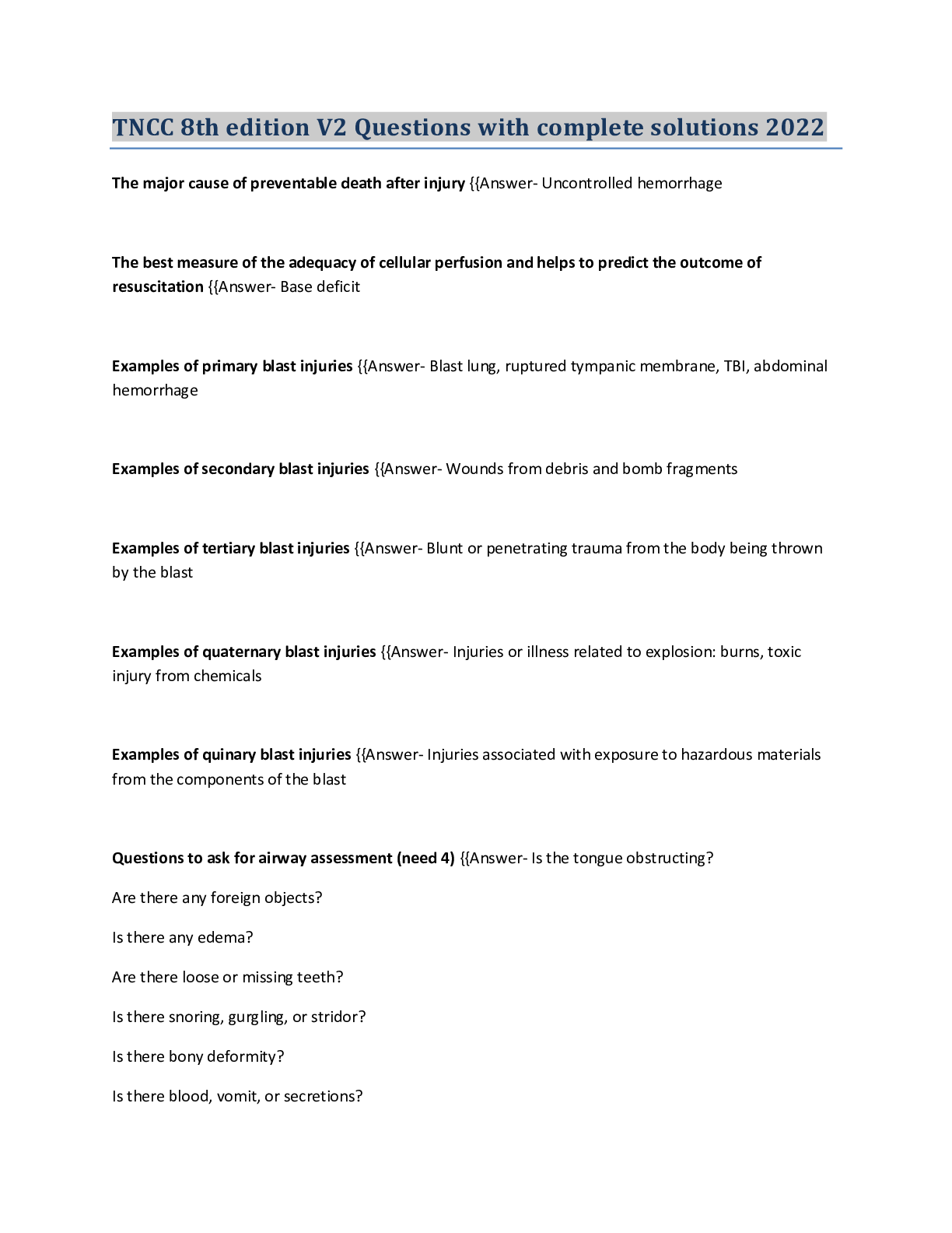 Preview image for TNCC 8th edition V2 Questions with complete solutions 2022